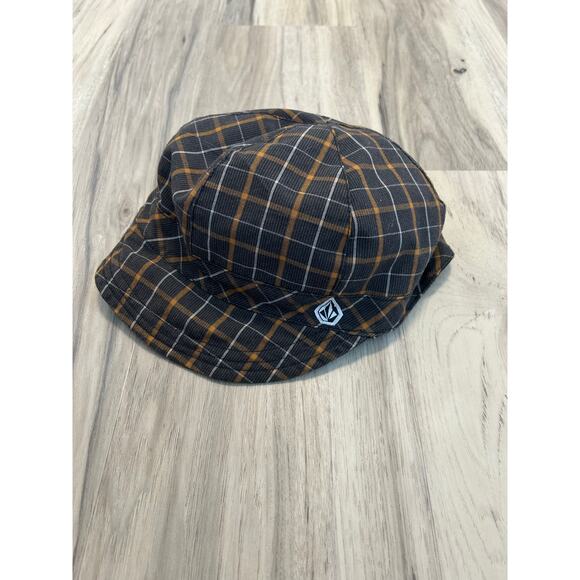 Vtg Volcom Brown Plaid Reversible Black Newsboy Cap Hat Y2K - Picture 1 of 4